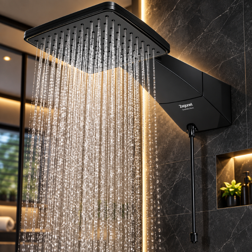 CHUVEIRO DUCHA QUADRATTA PREMIUM BLACK ELETRÔNICA 220V 7700W + VEDA ROSCA ZAGONEL