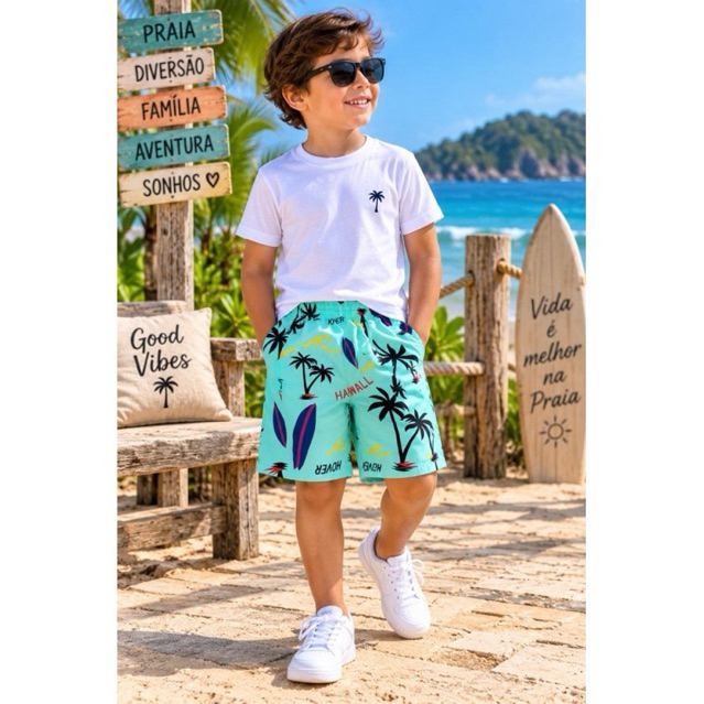 Bermuda Infantil Masculina Tactel - Conforto, Leveza e Estampas Sortidas  PREMIUM Várias Cores e Tamanhos ENVIO IMEDIATO