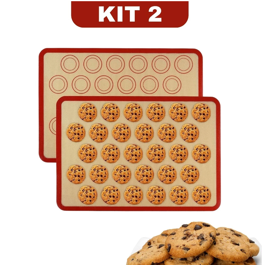 KIT Tapete De Silicone E Fibra De Vidro Culinário 42x30cm Poder Usar No Forno Casa