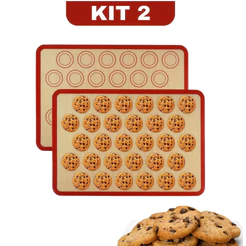 KIT Tapete De Silicone E Fibra De Vidro Culinário 42x30cm Poder Usar No Forno Casa