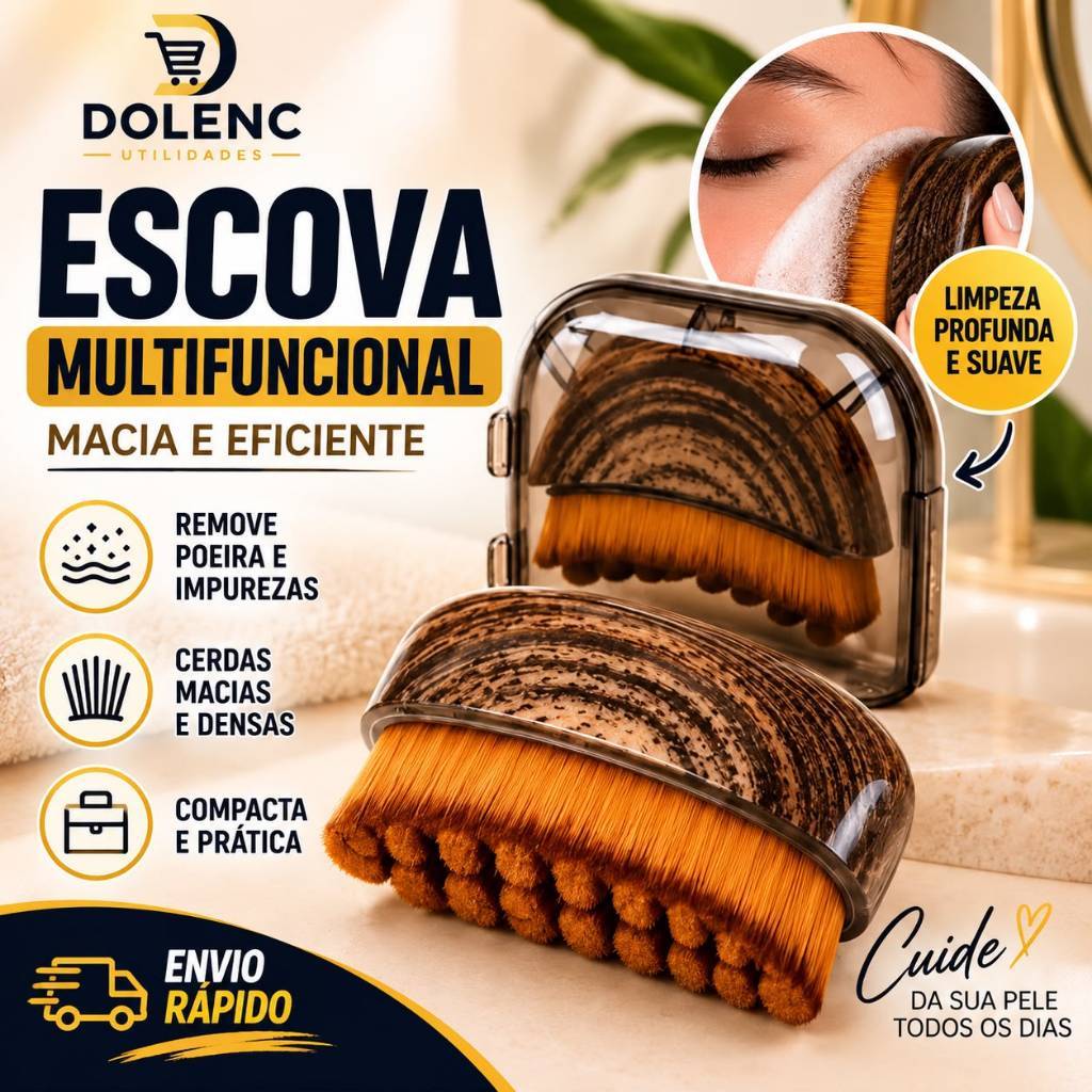 Escova Facial Multifuncional com Cerdas Macias e Estojo Protetor para Limpeza e Esfoliação