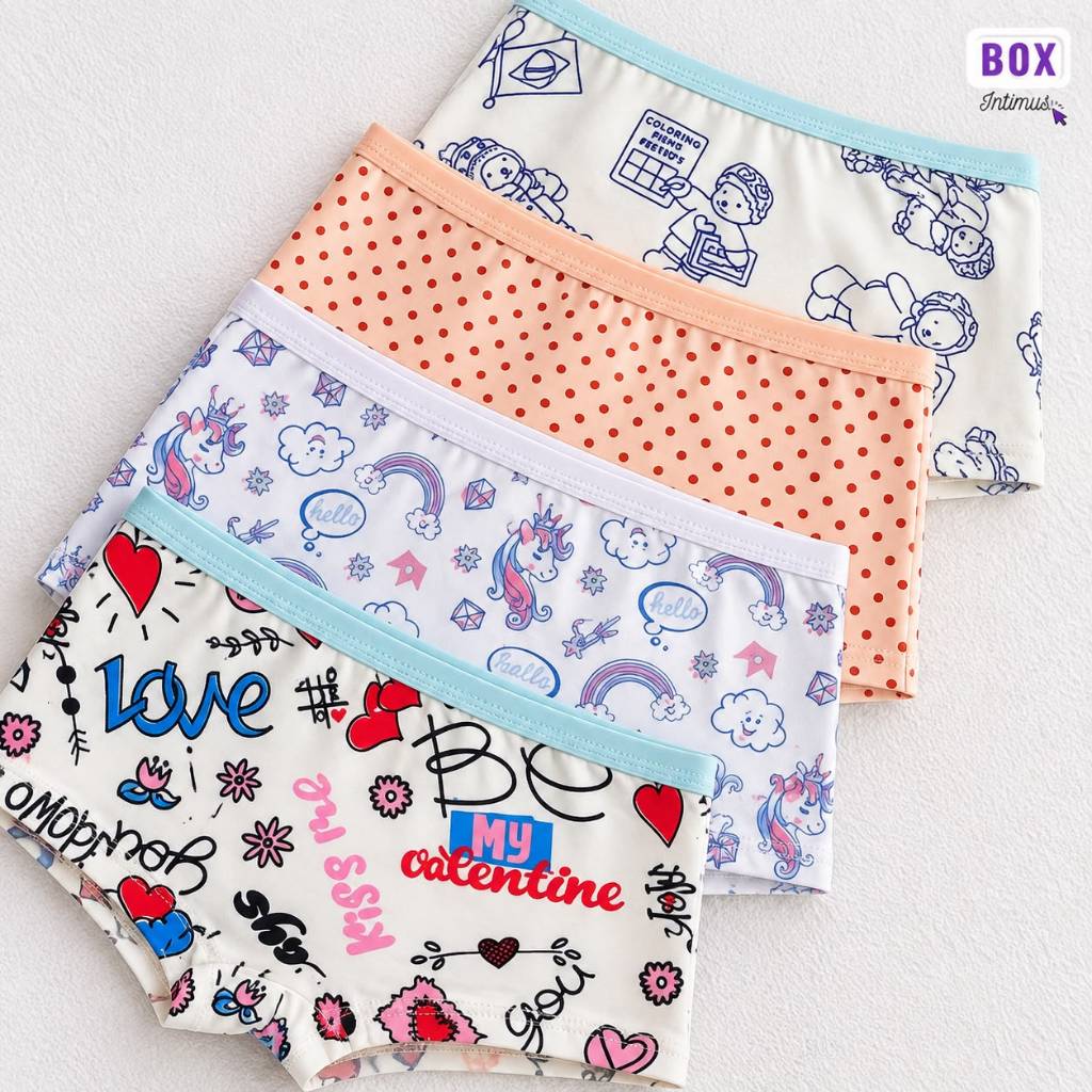 Kit Calcinha Infantil Boxer Menina 95% Algodão, Reforçada Dia a Dia, Escola, Confortável. Sem Forro