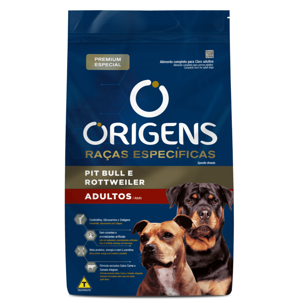 Ração Origens Cães Adultos Pit Bull/Rottweiler - 15Kg