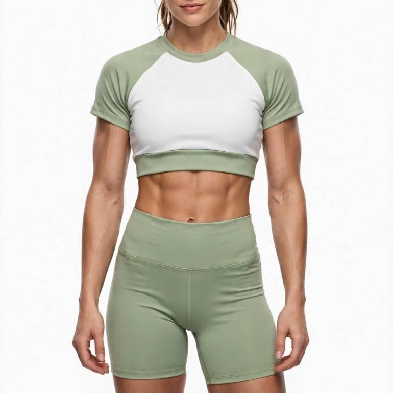 Conjunto Fitness feminino de academia com alta compressão bicolor conjunto fit de corrida
