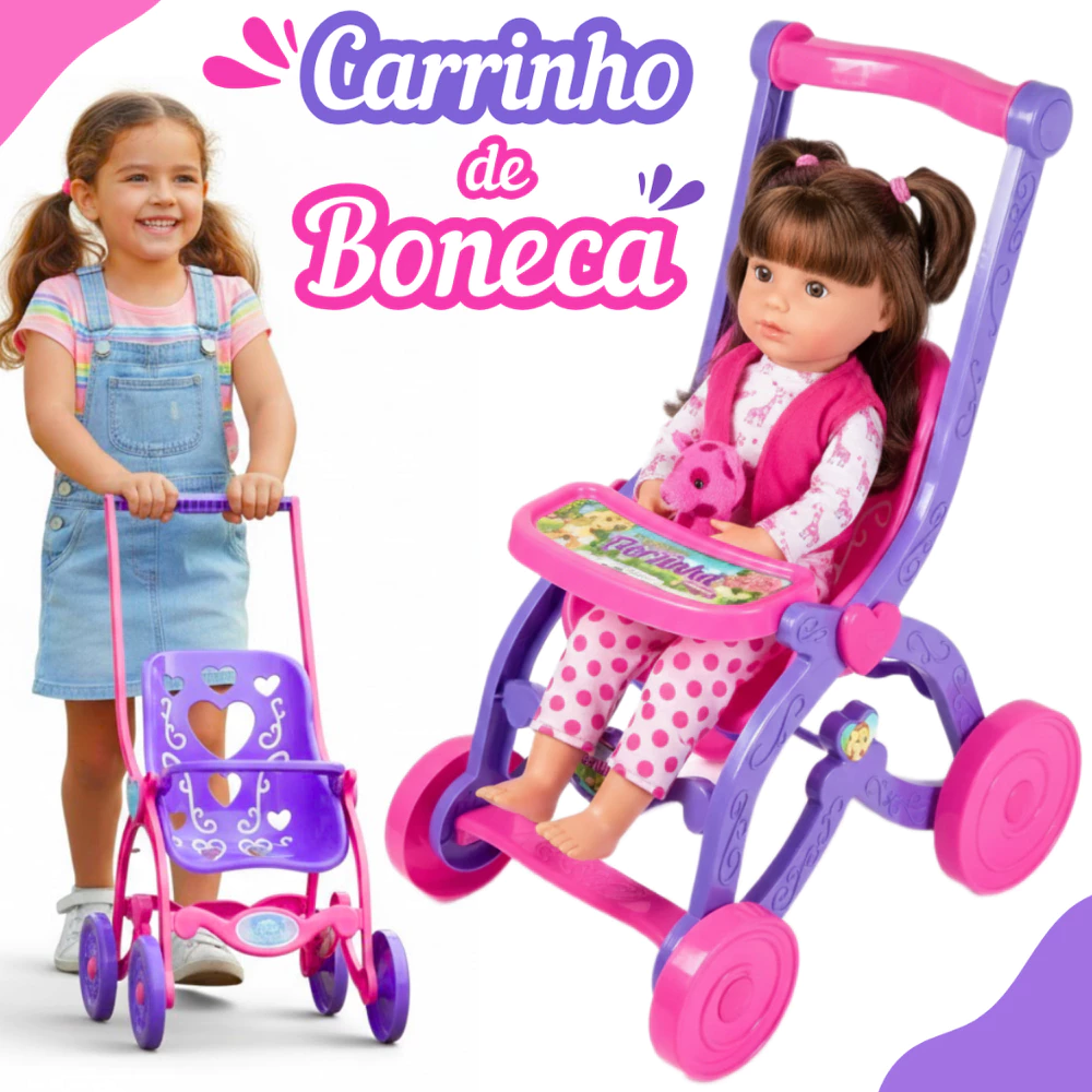 Carrinho De Boneca Bebê Reborn Com Cesto + Cestinho Brinquedo Menina Desmontável