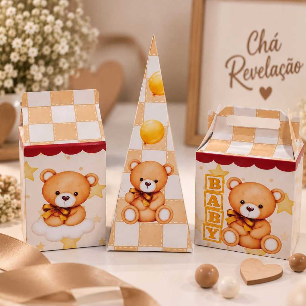 Caixinhas URSINHO MARROM chá revelação - Caixinhas para decoração festa infantil