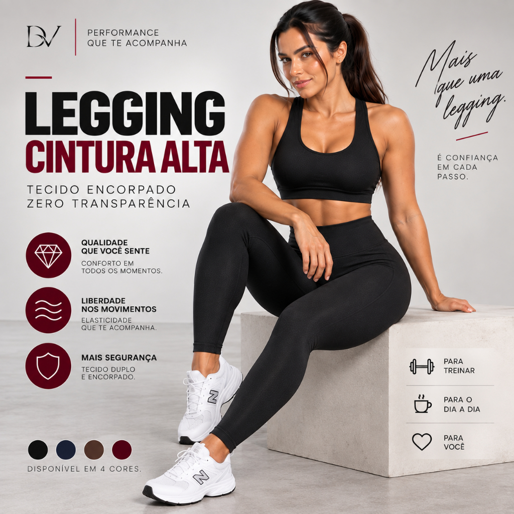 Calça Legging Feminina Modeladora Alta Compressão Cintura Alta Academia Fitness