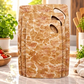 Tábua de Corte Carne Kit 3 Unidades Cor Mármore Sortida Para Cozinha