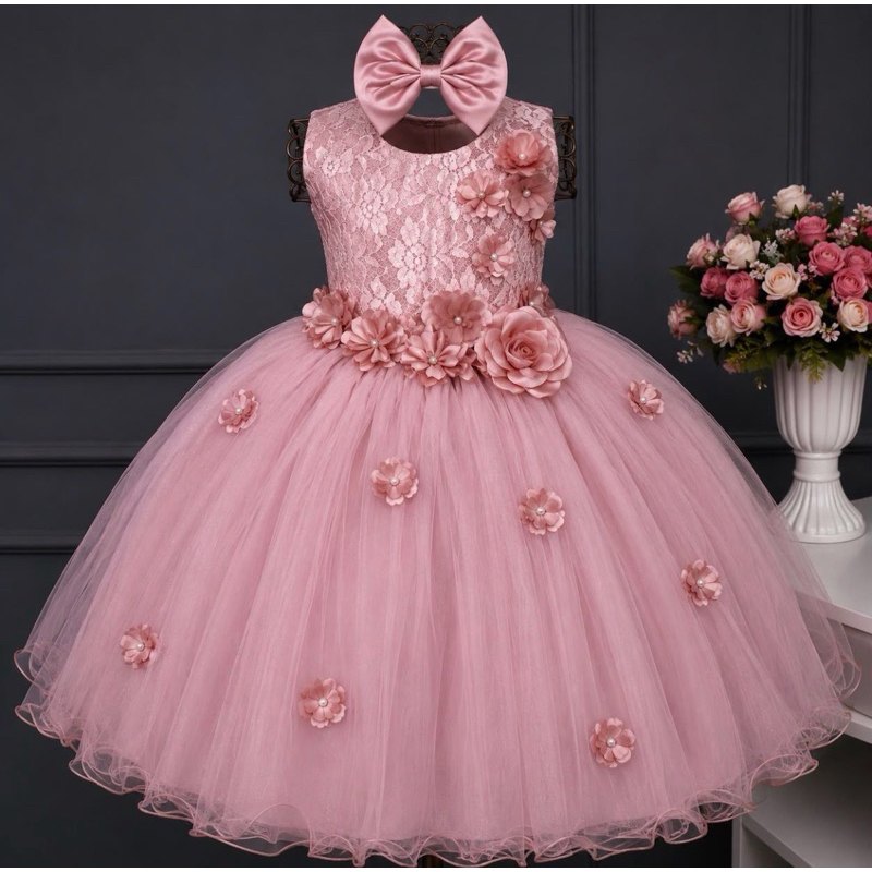 Vestido Infantil Luxo Para Festa Igreja Casamento Aniverário E Tiara