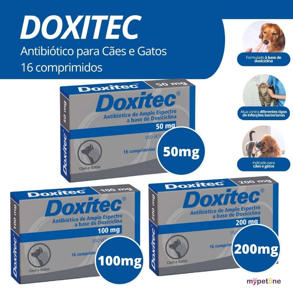 Doxitec 50,100 ou 200mg 16 Comprimidos Para Cães e Gatos Syntec