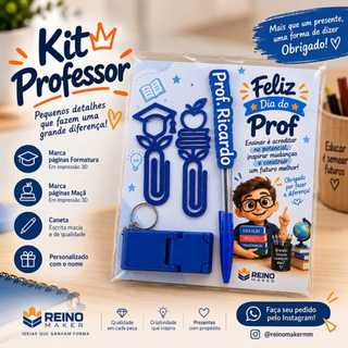 Kit Presente para Professor Personalizado – Marca-Páginas + Caneta + Chaveiro Suporte Celular