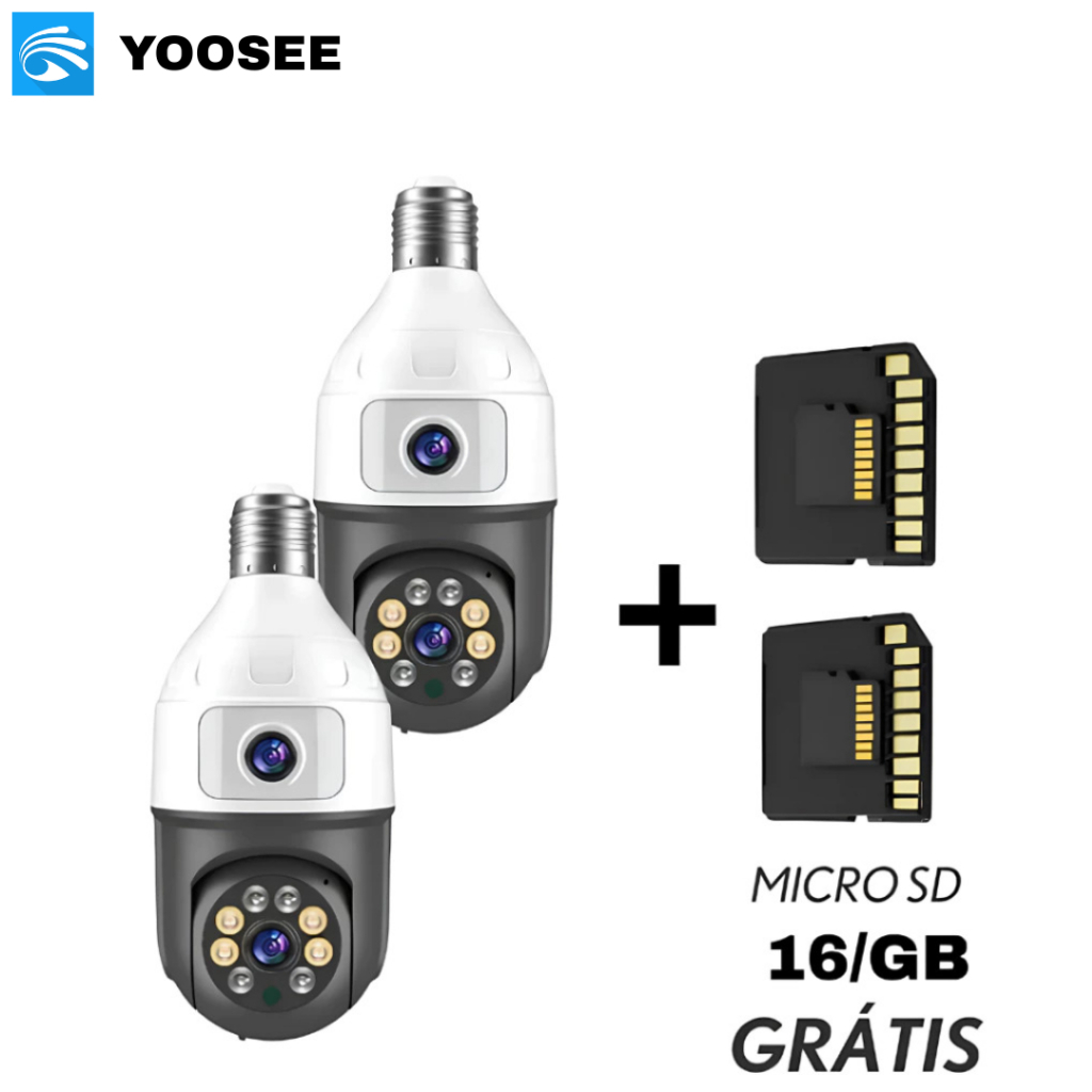 Kit 2 Câmera De Segurança Wifi Dupla Lentes Lâmpada Noturna 360 + Cartão 16GB Para Casa e Comércio