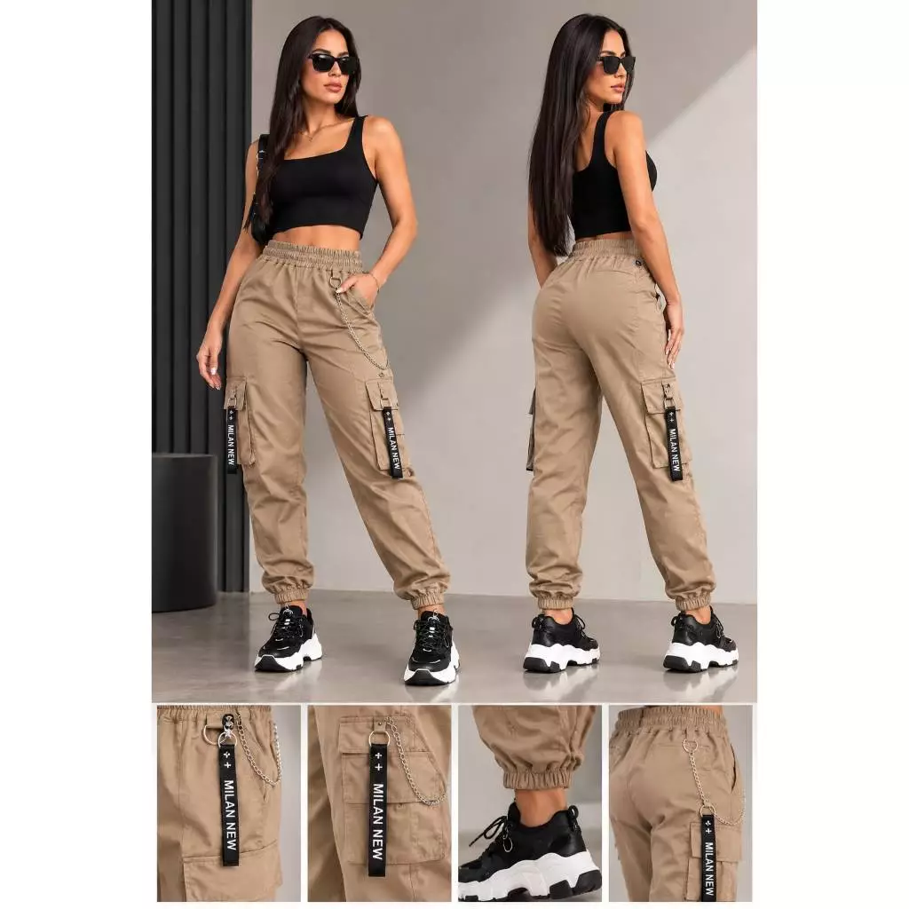 Calça Cargo Jogger Feminina Com Bolso Laterais com Corrente