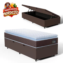 Cama Box Baú com Colchão de Espuma D33 Pillow Top Ortopédico Comfort Luxo Solteiro 88cm
