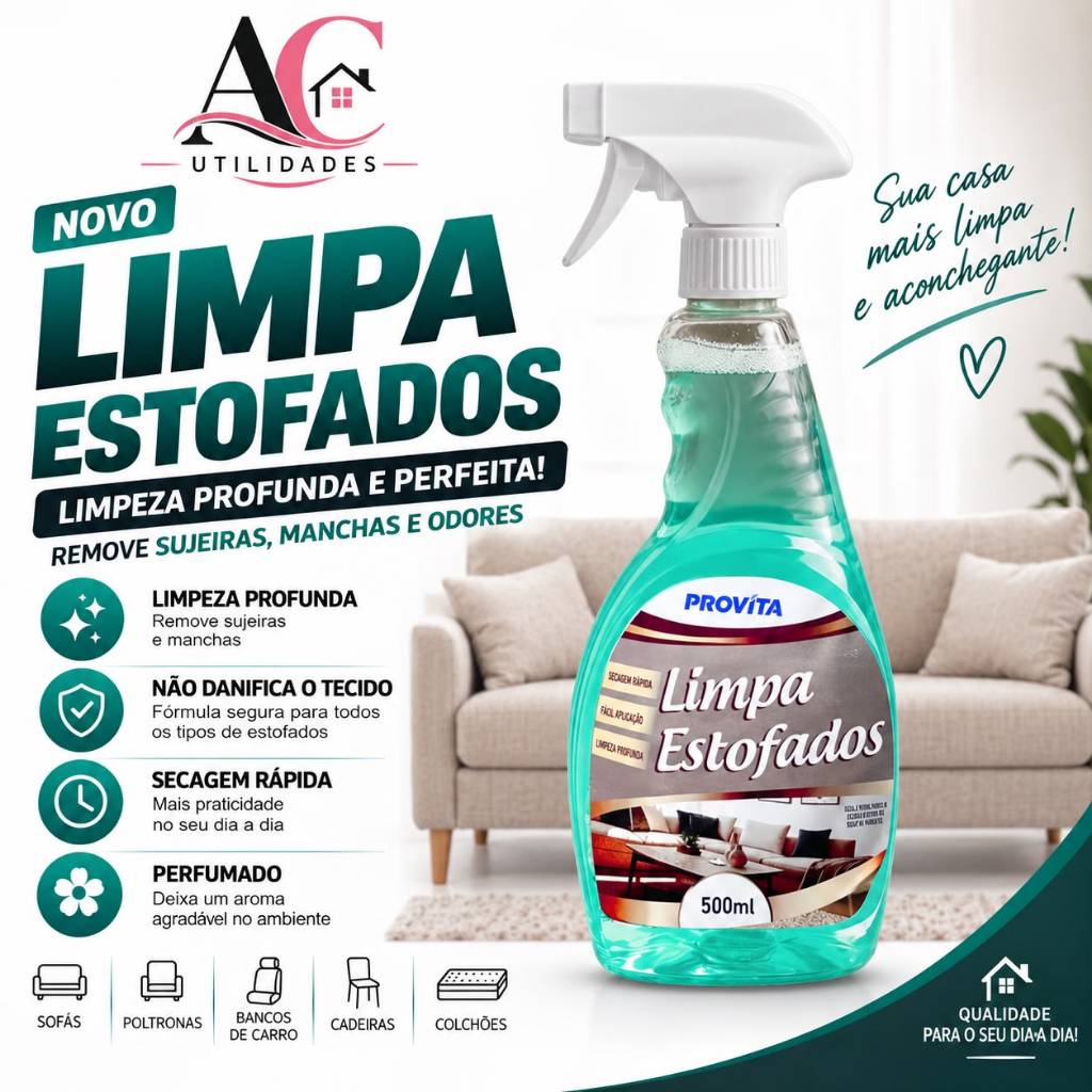Limpa Estofados a Seco Spray Espuma Perfumada 500ml | Limpeza de Sofá, Colchão e Tecidos