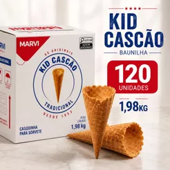 120 Unidades Casquinha Kid Cascão Marvi 1,98kg Para Sorvete Cone Recheado Doces Confeitaria em Geral
