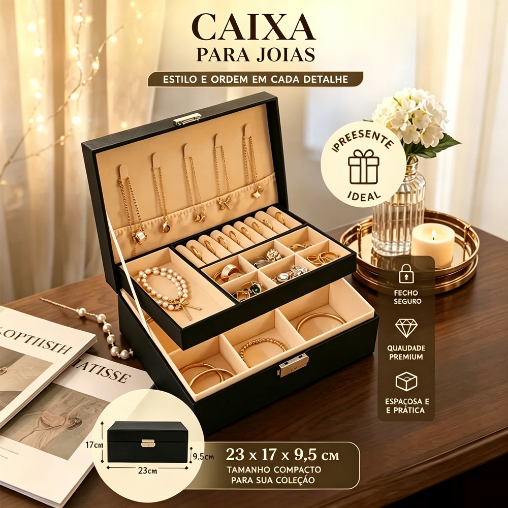 Caixa de joias de alta qualidade e grande capacidade para armazenamento colares brincos anéis acessórios e pulseiras