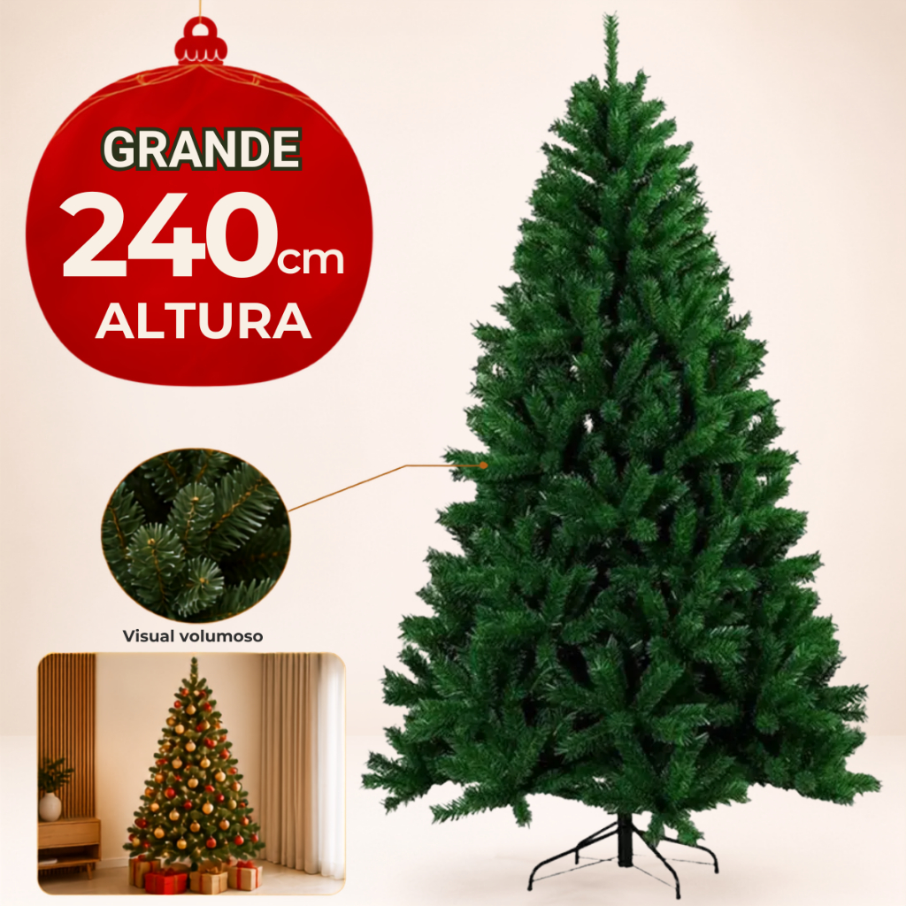 Árvore Natal Verde 2,4m 1121 Galhos Pinheirinho Luxo Tradicional Cheia Premium.
