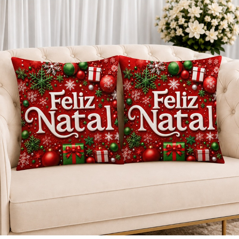 KIT 2 Capas Para Almofadas Decorativas de Luxo, Estilo Moderno Natal Lar Amor Sublimadas 45x45