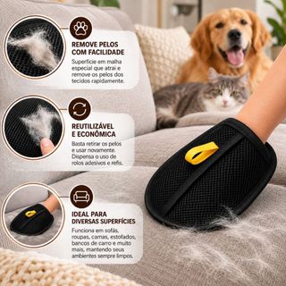 Luva Tira Pelos Pet Removedora para Cães e Gatos Sofá Roupas Camas Estofados Reutilizável