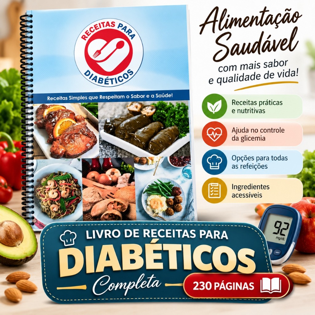 Apostila COMPLETA de Receitas para Diabético 230pg Doces, Almoço, Jantar, Café, Bolos