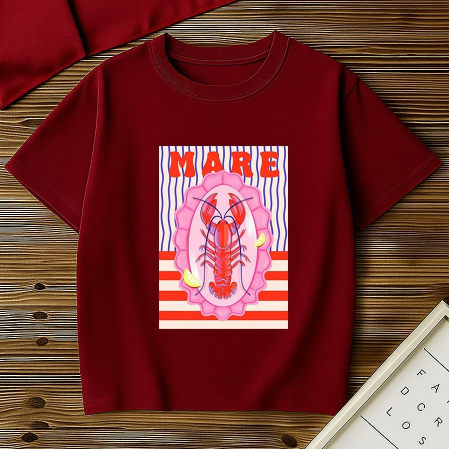 Camiseta Feminina Básica Mare Lagosta Estilosa Confortável 100% Algodão Blusa Gola Redonda