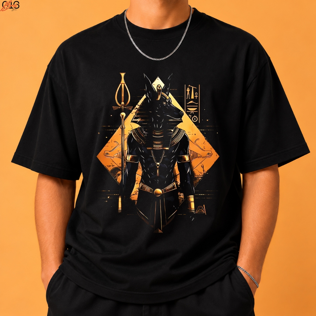 Camiseta Anúbis Egípcio Estampada Masculina Feminina Preta Faraó Egito Antigo Mitologia Egípcia Geek