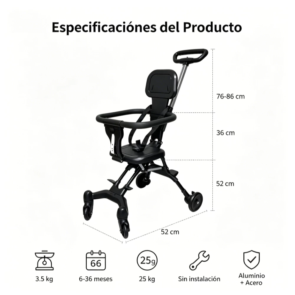 Carrinho de Bebê Portátil Dobrável 3,5kg Leve 6-36 Meses Bidirecional Sem Instalação Rodas 360° Arnês 5 Pontos