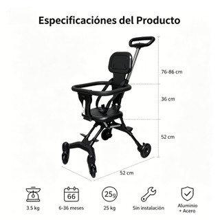 Carrinho de Bebê Portátil Dobrável 3,5kg Leve 6-36 Meses Bidirecional Sem Instalação Rodas 360° Arnês 5 Pontos