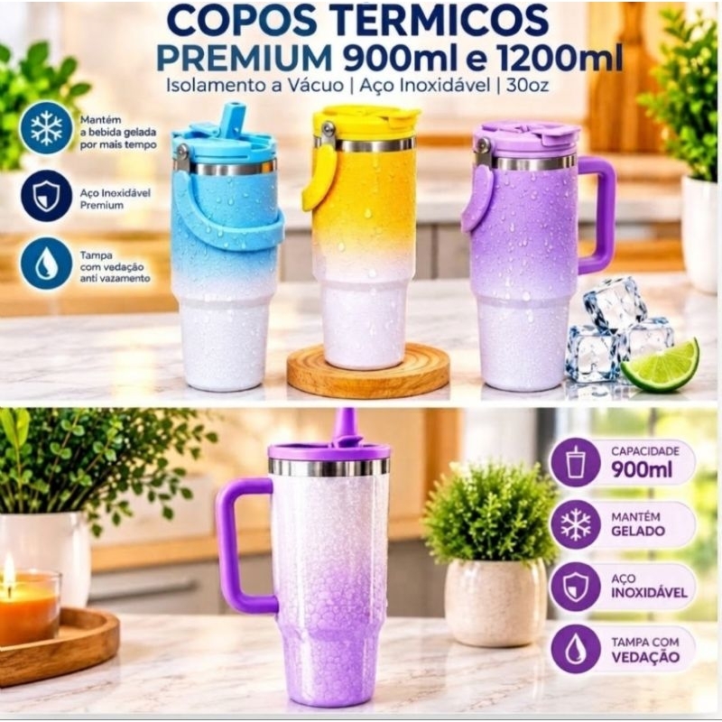 Copo Garrafa Térmico Colorido com Canudo/520 ML e 900ml ou 1.2ml 40oz Parede Dupla com Canudo Telescópico