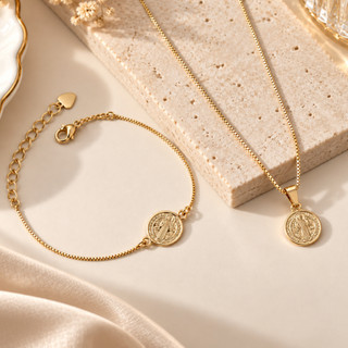 Conjunto Feminino Colar e Pulseira São bento Banhados a Ouro 18k