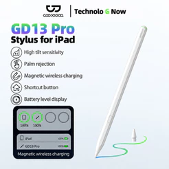 Caneta Stylus GOOJODOQ GD13 Pro com tecla de retorno única e carregador sem fio para Pro 11/12.9, Air 4/5, mini6 e 10TH