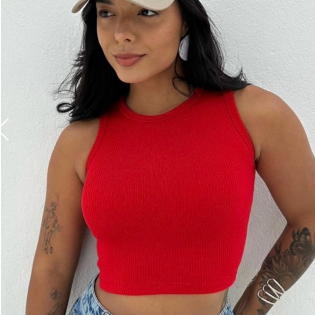 Cropped Regata Feminino Canelado Blusinha Básica Ribana Canelada algodão Verão Tendência Academia