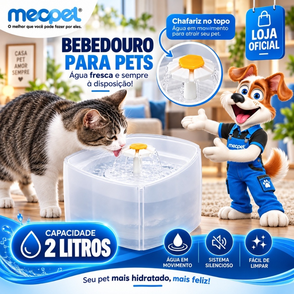 Fonte de Água Automática para Gatos ​​com Filtro de Circulação Baixo Consumo de Energia e Fácil de Limpar