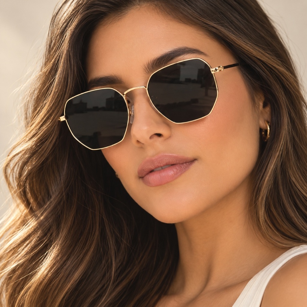 Óculos de Sol Feminino Hexagonal UV400 Retrô Leve
