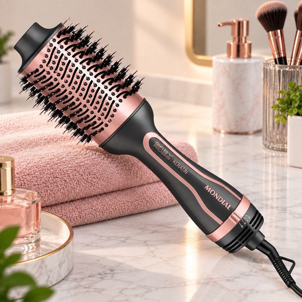 Escova Secadora Mondial Keratin ES-11 Bivolt 1300W 3 em 1 Cerâmica e Queratina Grey Rose Original