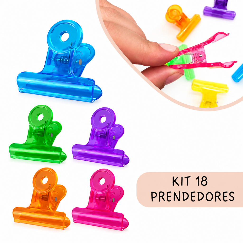 Kit 18 Prendedores Fecha Embalagem de Acrílico Colorido Clip Alimentos