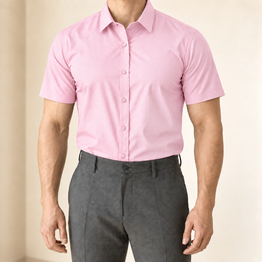 Camisa de Botão Masculina Manga Curta Slim Reto  Social Casual com Elastano Confortável de Verão Branco