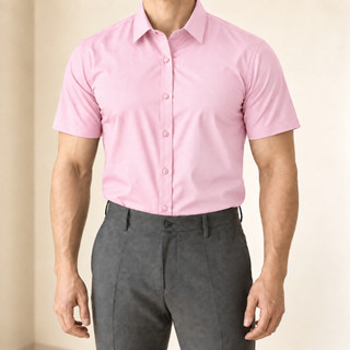 Camisa de Botão Masculina Manga Curta Slim Reto  Social Casual com Elastano Confortável de Verão Branco