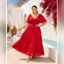 Vestido Plus Size Moda Cristã Confortável Elegante Festa Casamento Noivado Tamanho 42 até 72