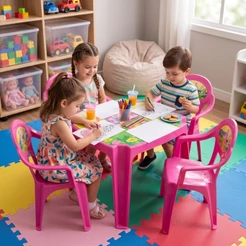 Jogo Mesinha + 4 Cadeirinhas Infantil Ensino Escola Aprendizado Brincadeira