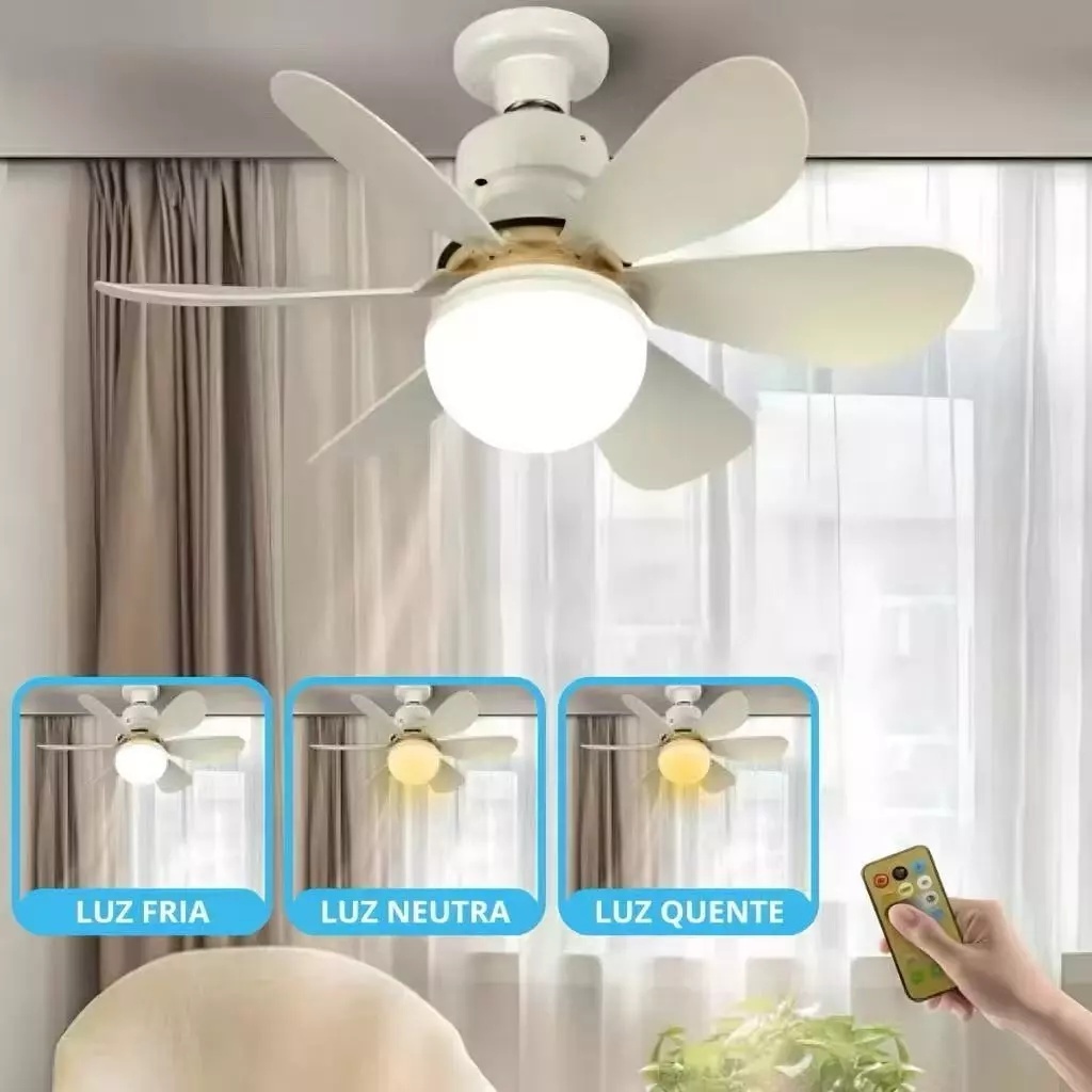Ventilador de Teto LED com Controle Remoto e Iluminação Ajustável