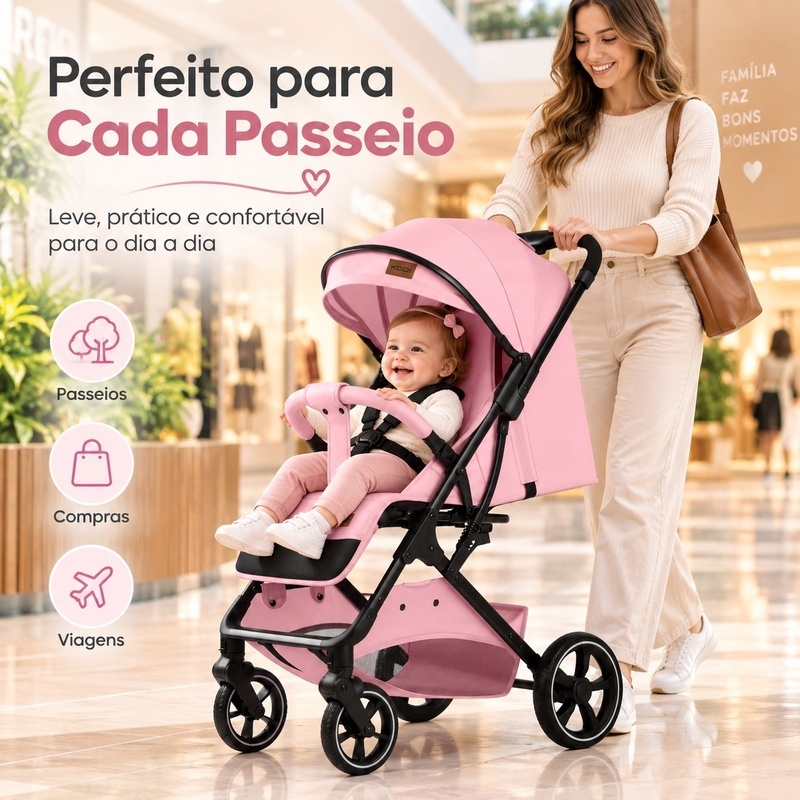 Carrinho de Bebê Premium Dobrável Reversível 0 a 36 Meses Confortável Seguro com Amortecimento e Design Moderno P29