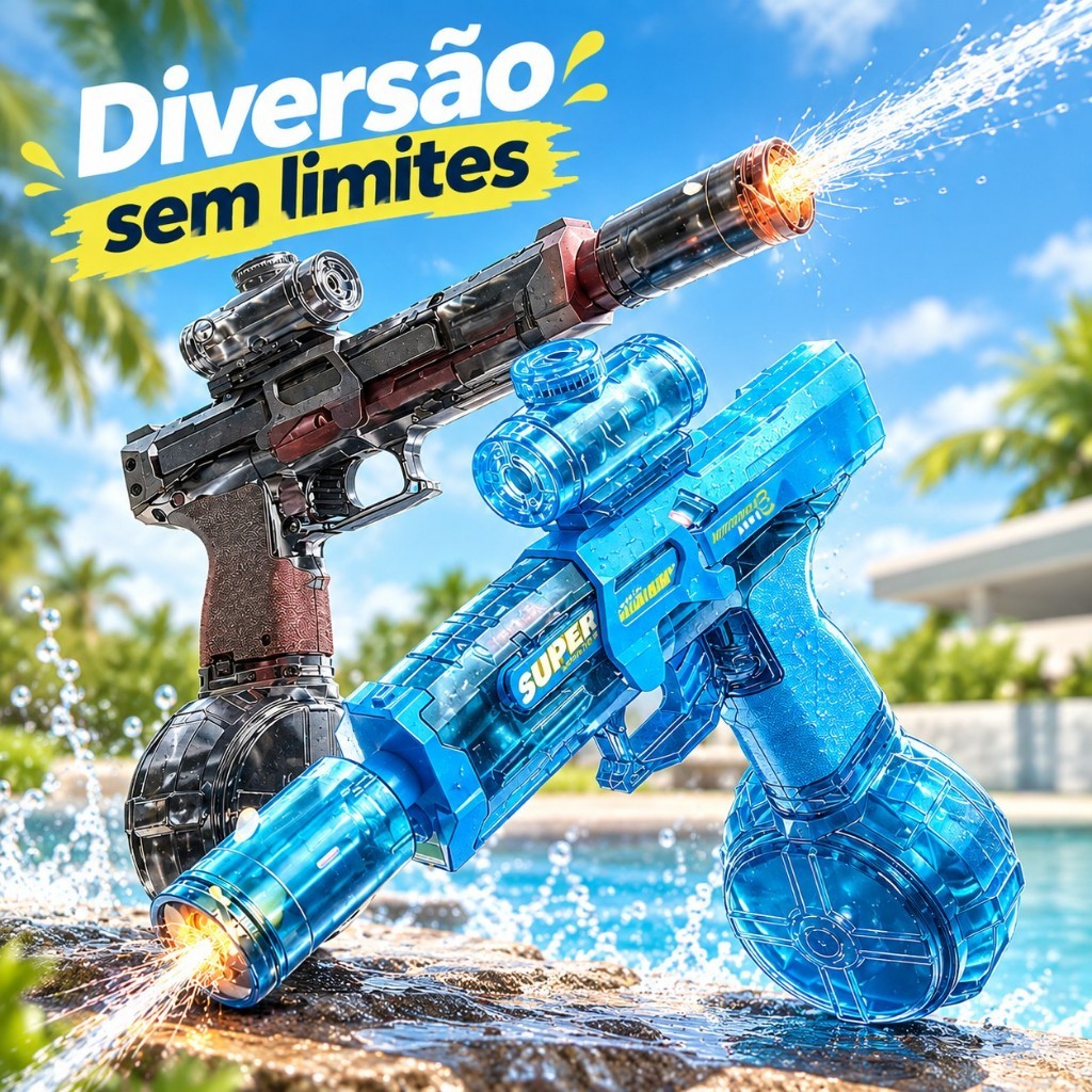 Pistola de Água Elétrica Automática Recarregável USB até 60min para Piscina Praia Brinquedo Infantil