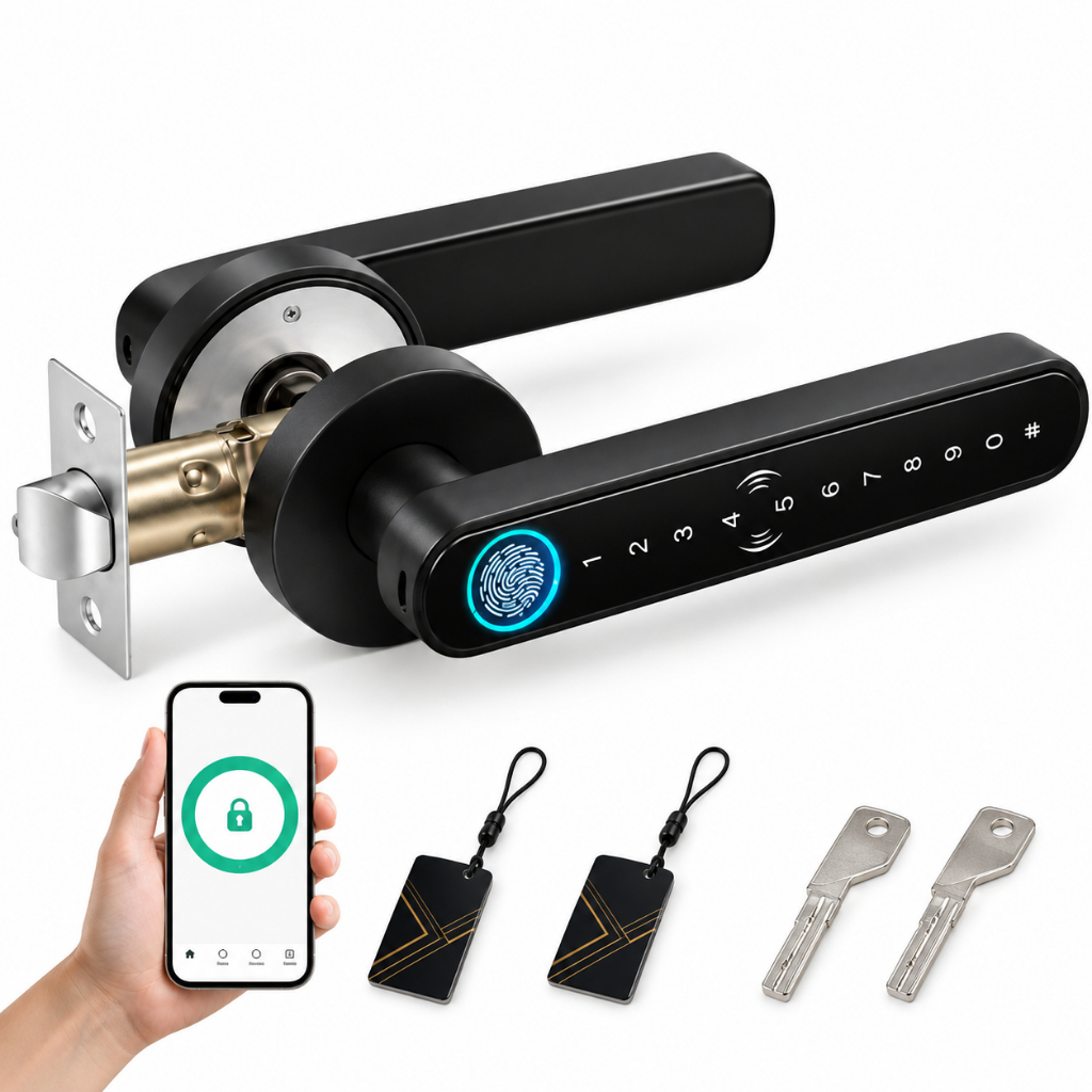 Fechadura Digital Biométrica Inteligente para Porta com Senha Chave Mecânica e App Tuya Bluetooth