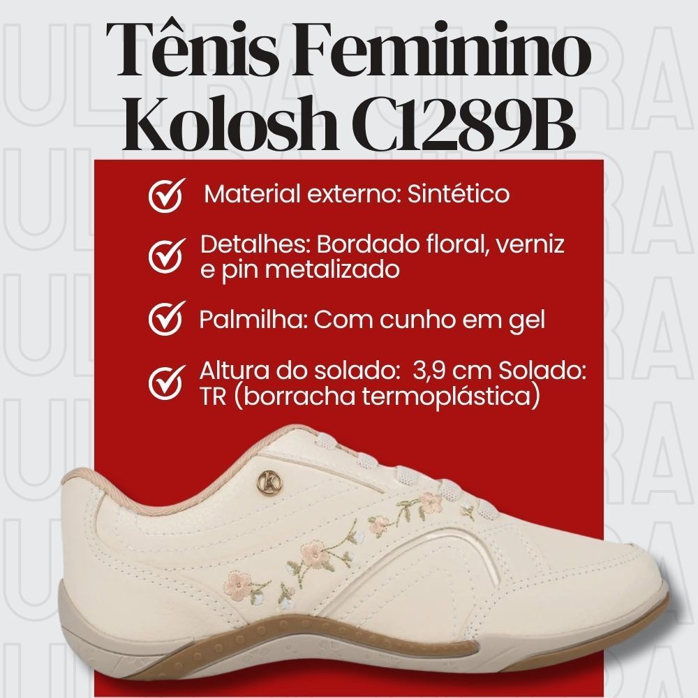 Tênis Kolosh Feminino Gel Calce Fácil Casual Original Floral — imagem 2 de 2