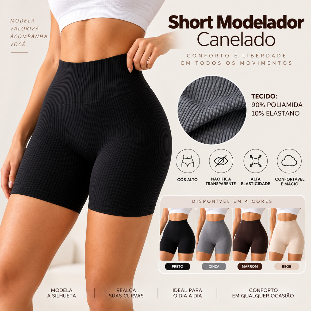 1 Peça  Short Canelado Poliamida Premium Feminino Básico Zero Transparente Para Academia Caminhada Sem Empina