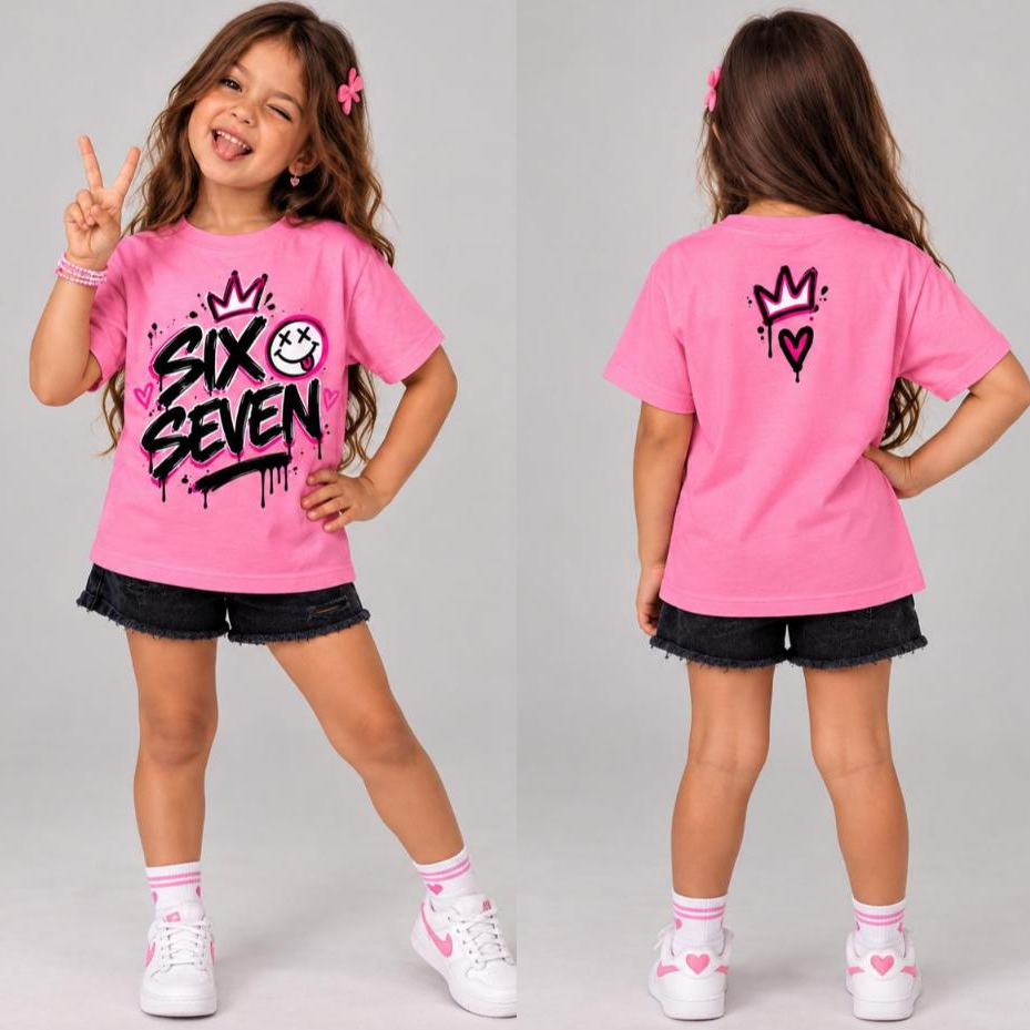 Camiseta Infantil Menina Six Seven Estampa Fashion Algodão Confortável 100%Algodão Estilo Moda feminina Infantil