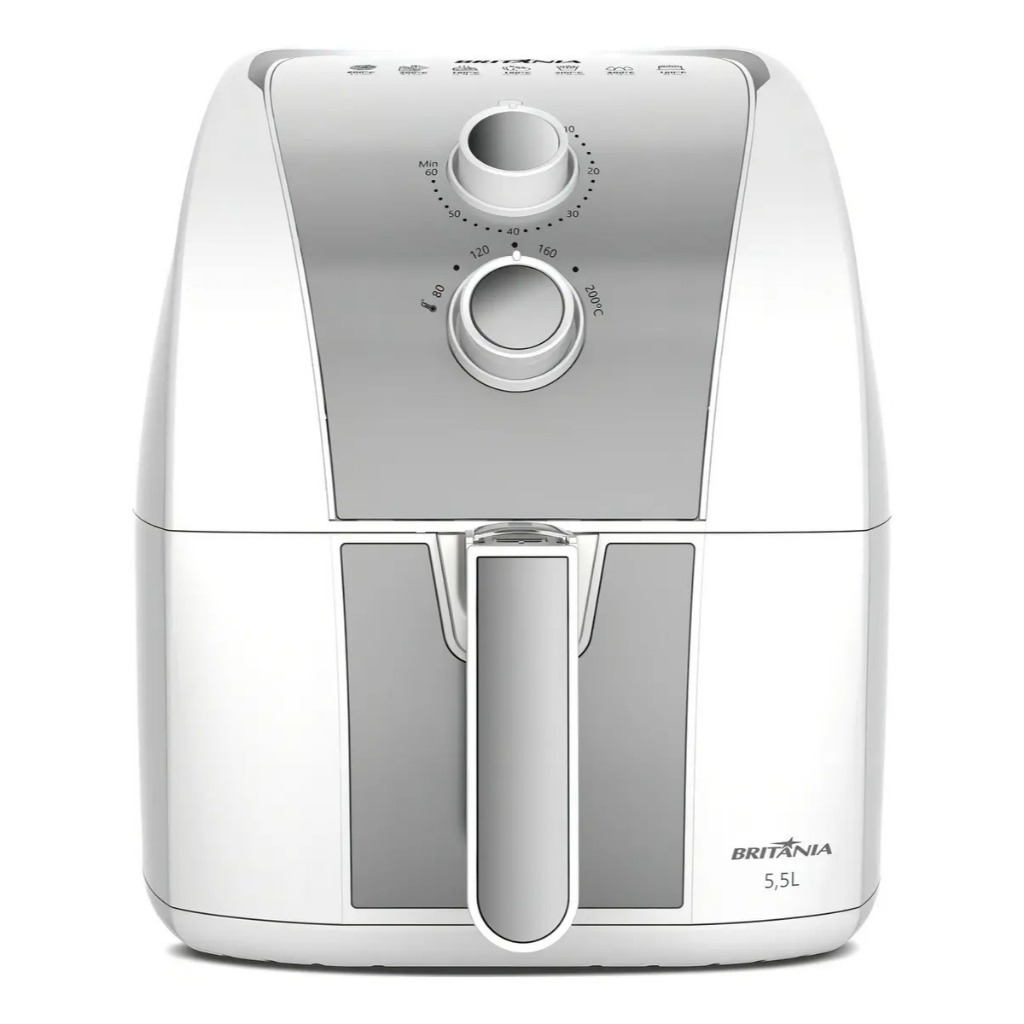 Air Fryer Britânia 5,5L Branca 1500W Antiaderente Cerâmica Redstone BAF52 Maior Área Útil Tecnologia Air-Flow