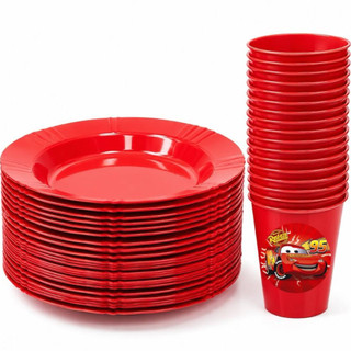 Kit Festa com 20 Pratos + 20 Copos Adesivos - Personagem Relâmpago Mcqueen - Lembrancinhas Infantis para Festas